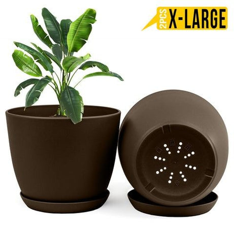 Set Of 2 Decorative Flower Pots With Drainage - Plastic Planters For Indoor Plants - Oshi.pk - Buy & Sell Online