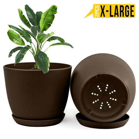 Set Of 2 Decorative Flower Pots With Drainage - Plastic Planters For Indoor Plants - Oshi.pk - Buy & Sell Online