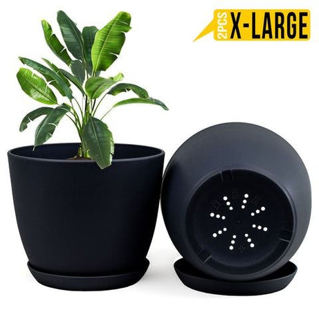 Set Of 2 Decorative Flower Pots With Drainage - Plastic Planters For Indoor Plants - Oshi.pk - Buy & Sell Online