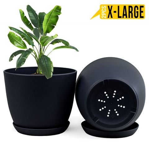 Set Of 2 Decorative Flower Pots With Drainage - Plastic Planters For Indoor Plants - Oshi.pk - Buy & Sell Online