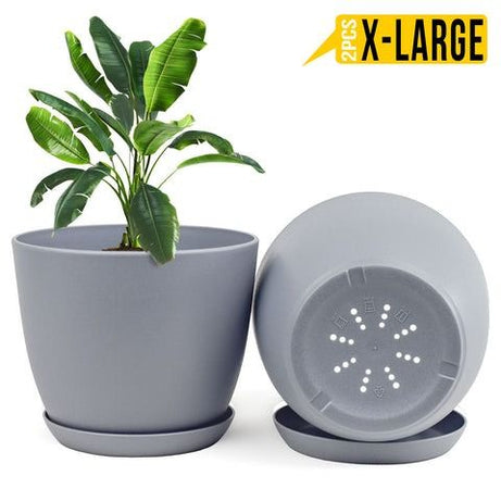 Set Of 2 Decorative Flower Pots With Drainage - Plastic Planters For Indoor Plants - Oshi.pk - Buy & Sell Online