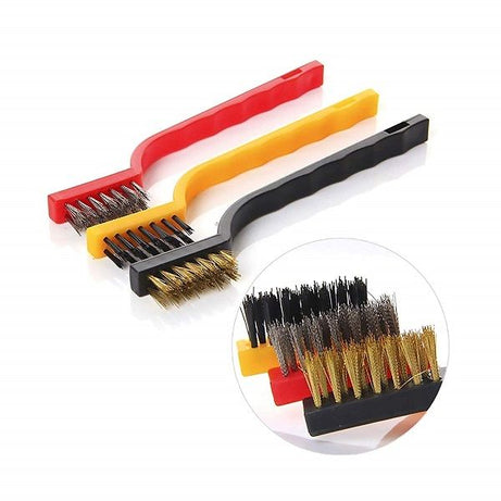 Set of 3 Pcs Mini Wire Brush Cleaning Tool Kit Brass Nylon Stainless Steel Bristles - Oshi.pk - Buy & Sell Online