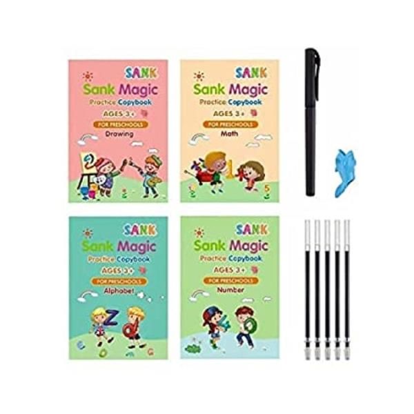 Set of 4 Sank Magic Learning Book with Magic Pen & 6 Refills, Practice book For Montessori children Tracing Handwriting First Learning Books for Kids - Oshi.pk - Buy & Sell Online