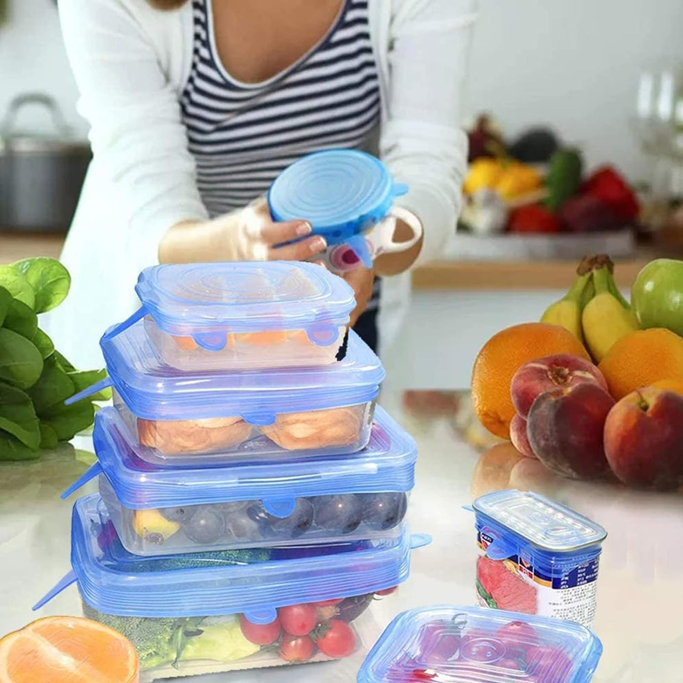 Set of 6 Silicone Lids Stretchy Silicone Lids Universal Silicone Lids Fresh Silicone Lids Reusable in Various Sizes Stretch Lid for Bowls Cups - Oshi.pk - Buy & Sell Online