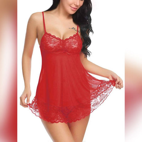 Sexy Red Short Nighty For Girls Floral Lace lingerie sleepwear for Women - Oshi.pk - Buy & Sell Online