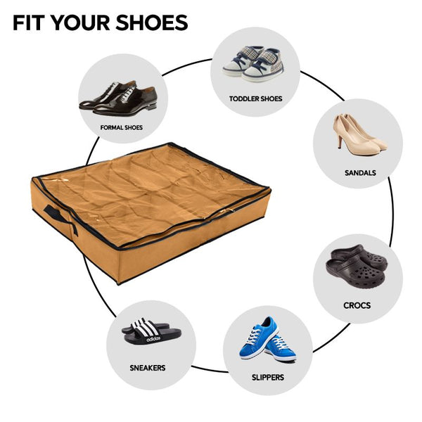 Shoes Under Bed Shoe Organizer Bag Hard Solid Fabric with Clear Plastic Zip Cover - Oshi.pk - Buy & Sell Online