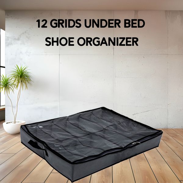 Shoes Under Bed Shoe Organizer Bag Hard Solid Fabric with Clear Plastic Zip Cover - Oshi.pk - Buy & Sell Online