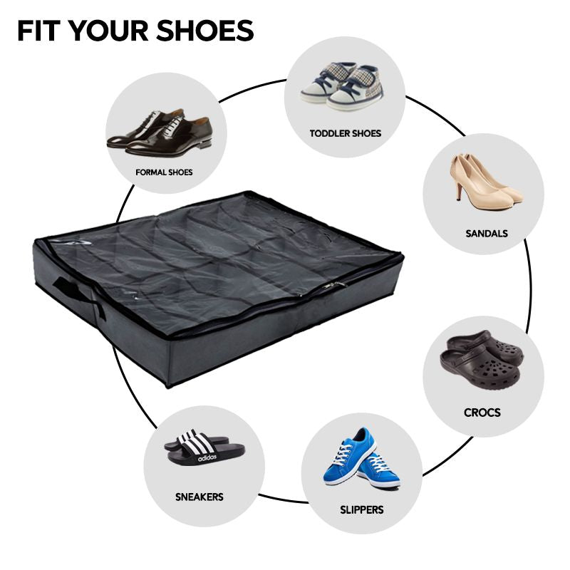 Shoes Under Bed Shoe Organizer Bag Hard Solid Fabric with Clear Plastic Zip Cover - Oshi.pk - Buy & Sell Online