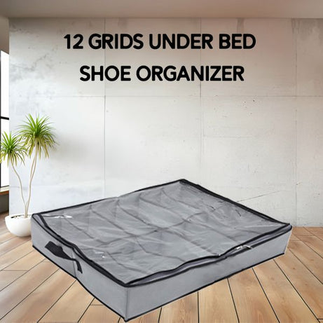 Shoes Under Bed Shoe Organizer Bag Hard Solid Fabric with Clear Plastic Zip Cover - Oshi.pk - Buy & Sell Online