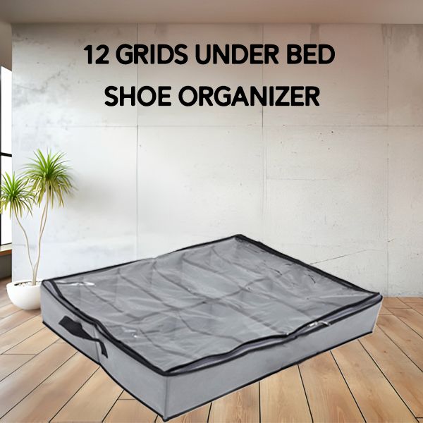Shoes Under Bed Shoe Organizer Bag Hard Solid Fabric with Clear Plastic Zip Cover - Oshi.pk - Buy & Sell Online