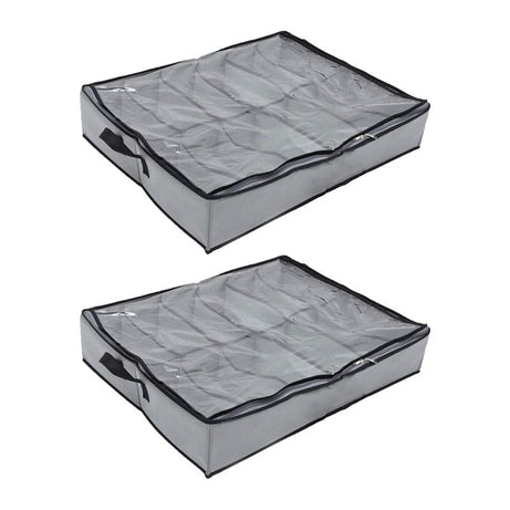 Pack of 2 - Shoes Under Bed Shoe Organizer Bag Hard Solid Fabric with Clear Plastic Zip Cover - Oshi.pk - Buy & Sell Online