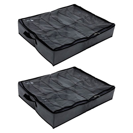 Pack of 2 - Shoes Under Bed Shoe Organizer Bag Hard Solid Fabric with Clear Plastic Zip Cover - Oshi.pk - Buy & Sell Online