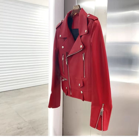 Short Leather Motorcycle Biker Jacket For Women - Oshi.pk - Buy & Sell Online