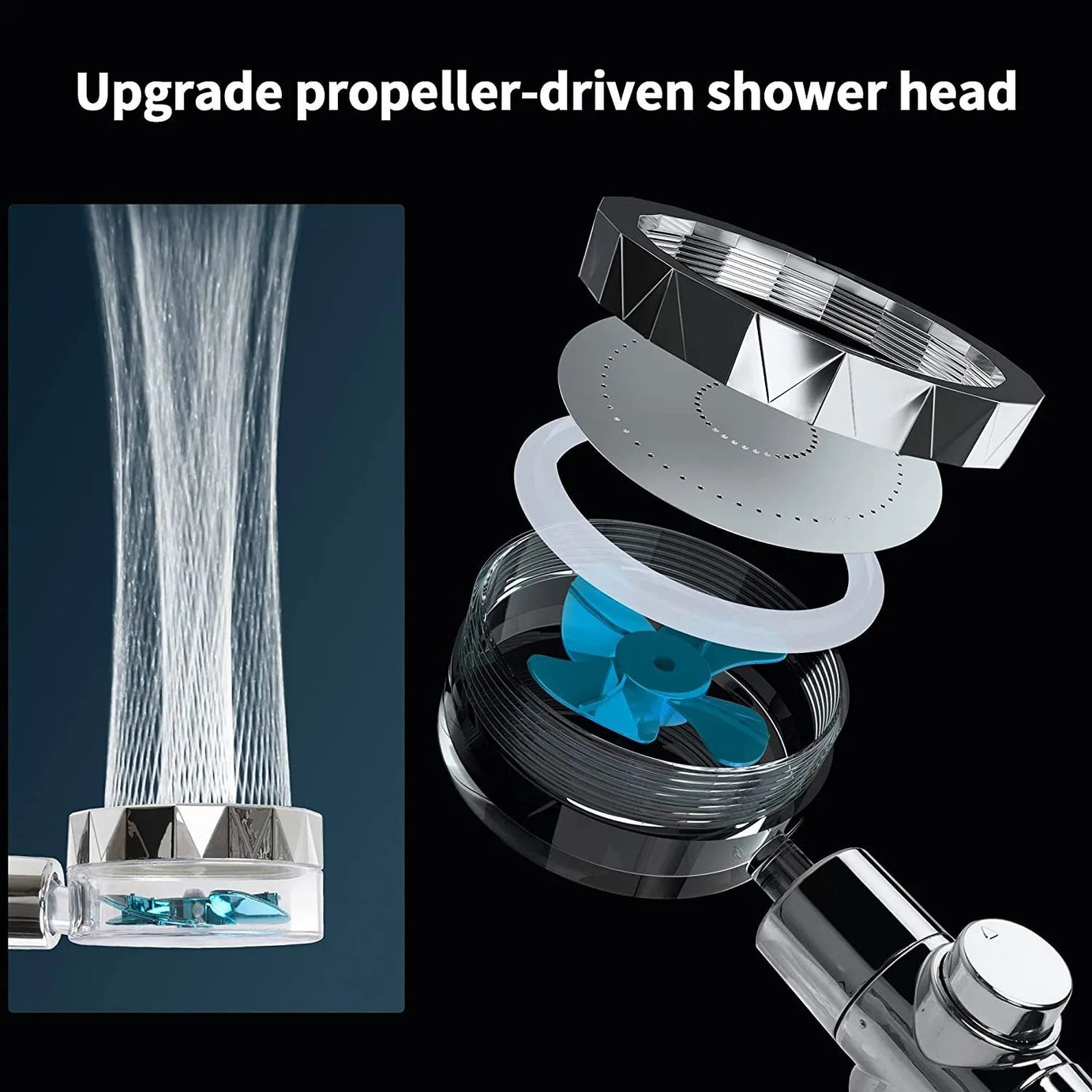 Shower Head 360 Degree Rotation Water Saving Flow Turbofan Hydraulic Injection High Pressure Sprayer Bathroom Accessories