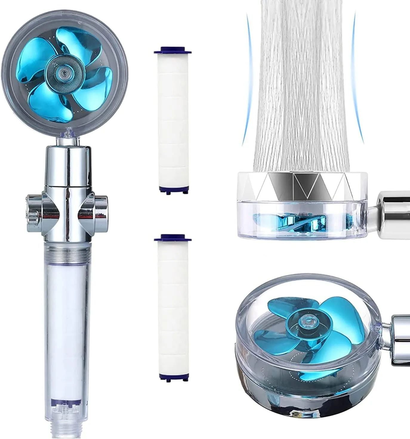 Shower Head 360 Degree Rotation Water Saving Flow Turbofan Hydraulic Injection High Pressure Sprayer Bathroom Accessories - Oshi.pk - Buy & Sell Online