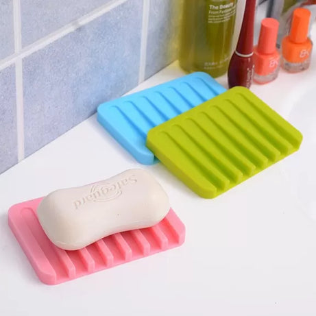 Silicone Flexible Non-Slip Soap Dishes Storage Holder Soapbox Plate Tray Drain Creative Bath Tools Kitchen Bathroom - Oshi.pk - Buy & Sell Online