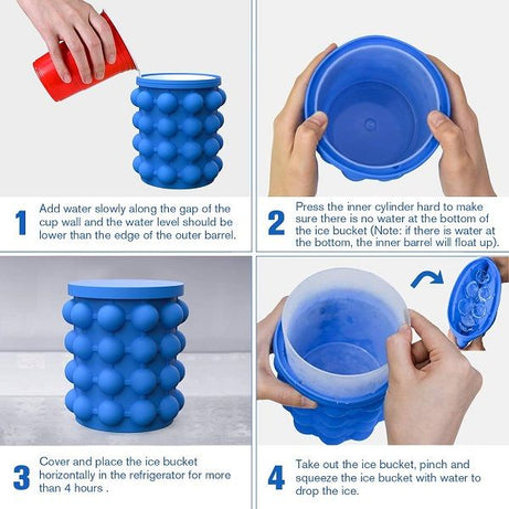 Silicone Ice Bucket & Ice Mould with Lid Space Saving Genie Ice Cube Maker