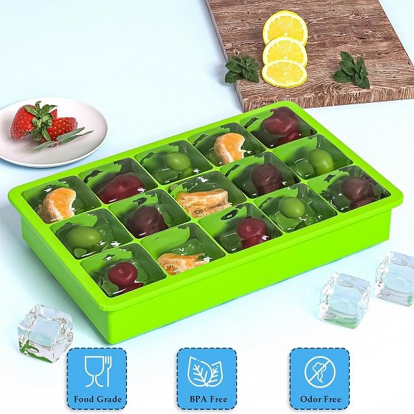 Silicone Ice Tray Easy Release Flexible 15 Ice Cube Molds Stackable Ice Trays With Lids