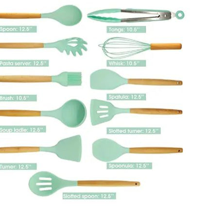 Silicone Kitchenware Set Kitchen Utensils Cooking Sets Non stick Spatula Silicone Kitchen Tools with Wooden Handle Heat Resistant Non Toxic BPA Free - Oshi.pk - Buy & Sell Online