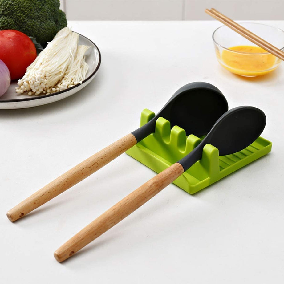 Silicone Spoon Rests Mat Stand Heat Resistant Cooking Spatula Holder Tray Multicolor - Oshi.pk - Buy & Sell Online