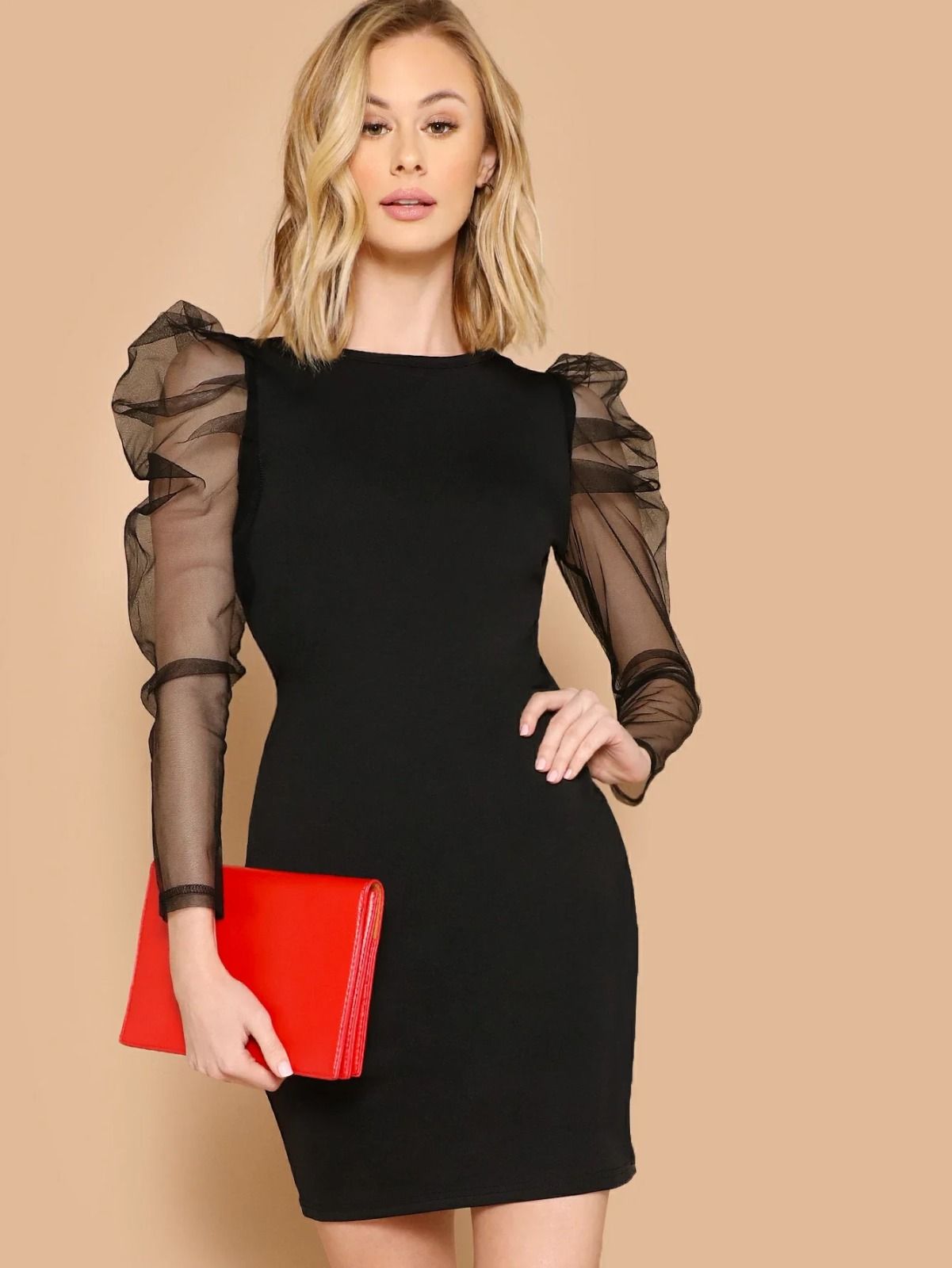 Mesh Georgette Sleeve Bodycon Dress - Oshi.pk - Buy & Sell Online