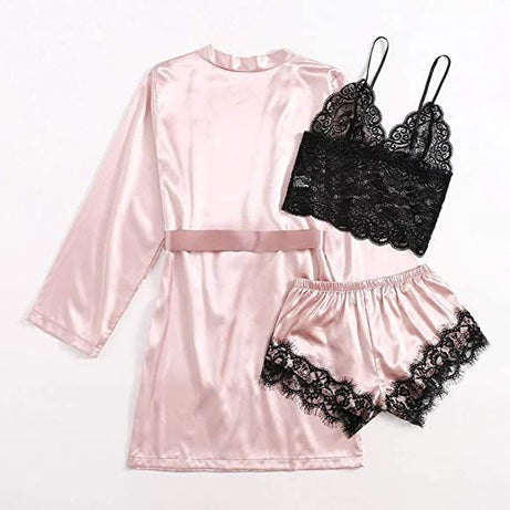 Bridal Laced Silk Lingerie – 3pc Set – Baby Pink - Oshi.pk - Buy & Sell Online