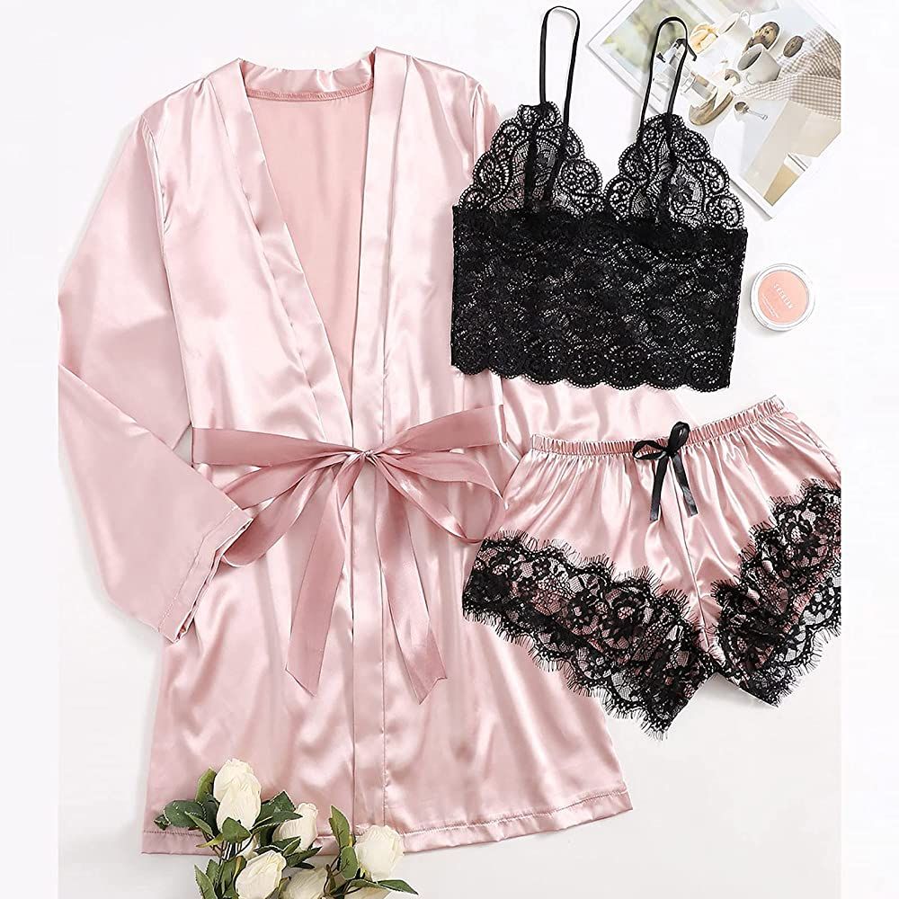 Bridal Laced Silk Lingerie – 3pc Set – Baby Pink - Oshi.pk - Buy & Sell Online
