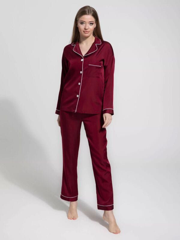 Maroon Silk Shirt and Trouser Night Dress - Oshi.pk - Buy & Sell Online