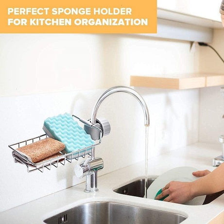 Sink Faucet Sponge Holder Caddy organizer stainless steel Dish heavy duty hanging drain rack