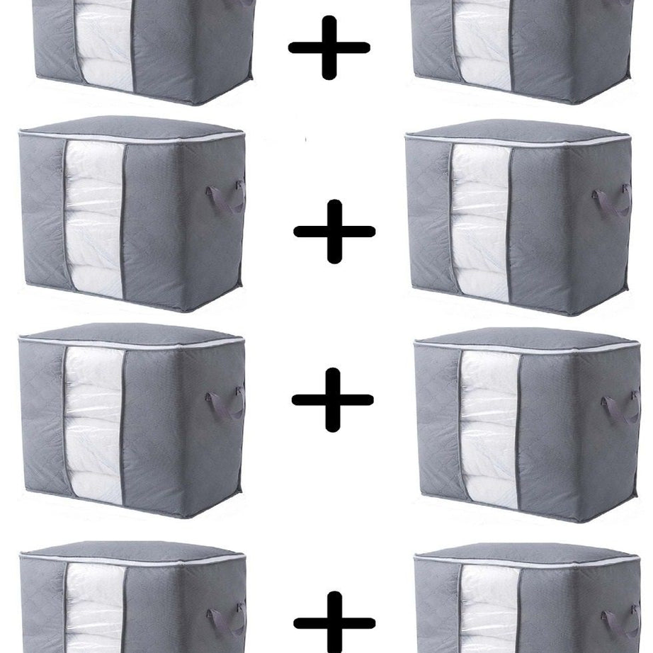 Portable Bamboo Charcoal Clothes Blanket Large Folding Bag Storage Box Organizer Pack of 8 - Oshi.pk - Buy & Sell Online