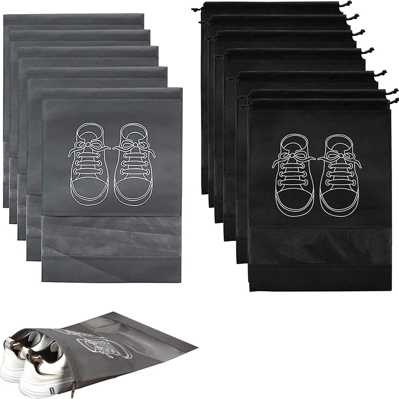 Pack of 6 Shoe Bags for Travel Dust-proof Clear Window Non-Woven with Rope packing luggage suitcase Pouch Storage Organizer for Men and Women - Oshi.pk - Buy & Sell Online