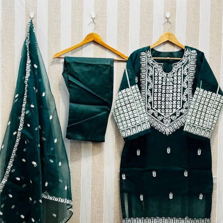 3 Pcs Women's Stitched Organza Embroidered Suit - Oshi.pk - Buy & Sell Online