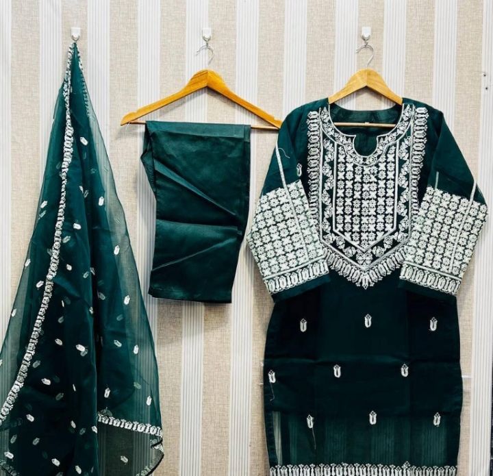 3 Pcs Women's Stitched Organza Embroidered Suit - Oshi.pk - Buy & Sell Online