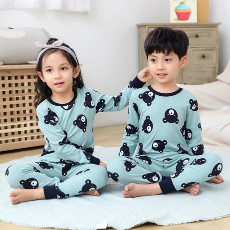 Sky Blue Bear Printed Kids Night Dress