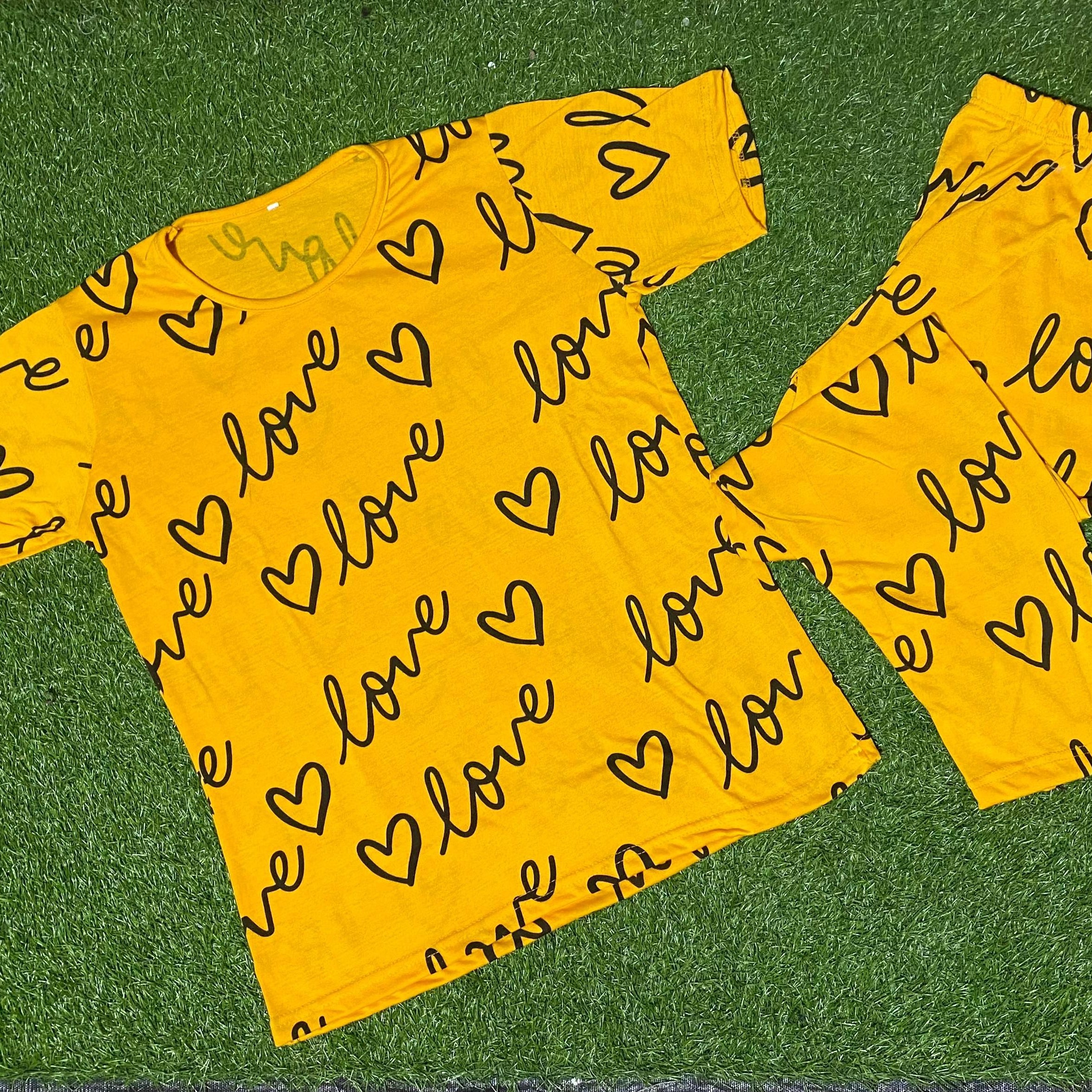 Yellow Love Printed Half Sleeves Tshirt and Pajama Home Wear - Oshi.pk - Buy & Sell Online