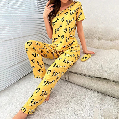 Yellow Love Printed Half Sleeves Tshirt and Pajama Home Wear - Oshi.pk - Buy & Sell Online