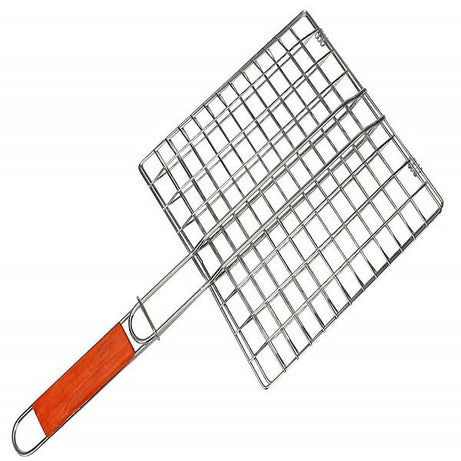 Small BBQ Grill Net with Wooden Handle for Roast Fish Vegetable