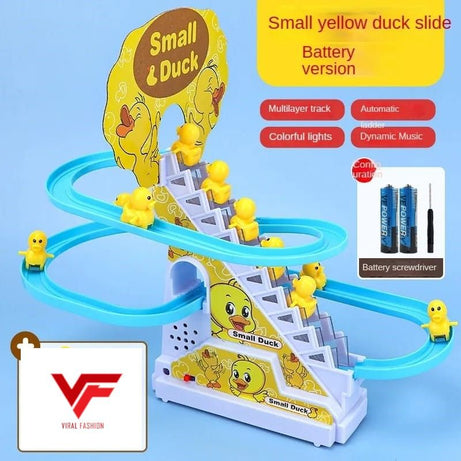 Small Ducks Climbing Toys, Electric Ducks Chasing Race Track Game Set, Playful Roller Coaster Toys with 3 Duck LED Flashing Lights & Music Button, Fun