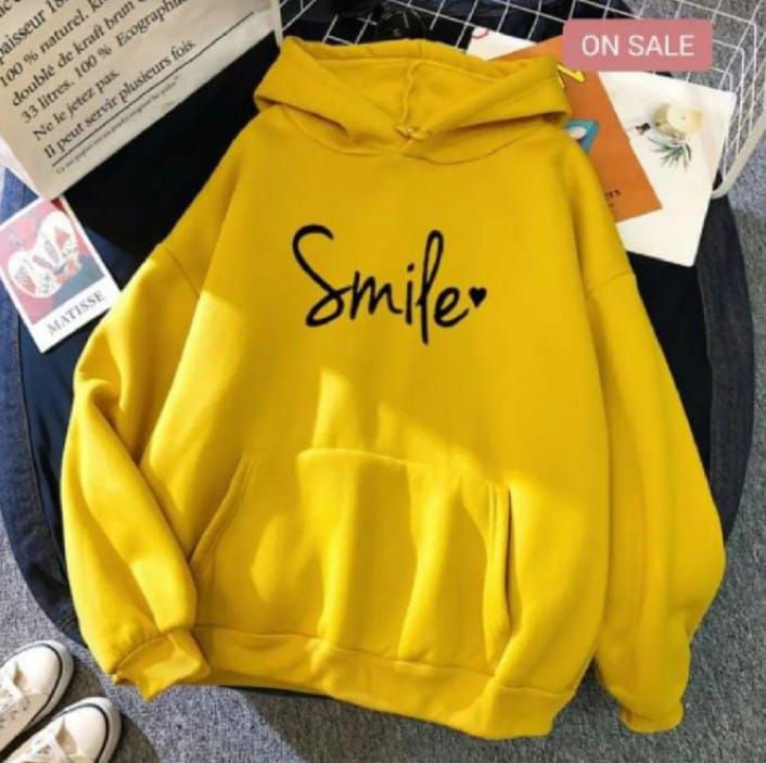 Smile Printed Fleece Full Sleeves Pull Over Hoodie In yellow For Women & Girls - Oshi.pk - Buy & Sell Online