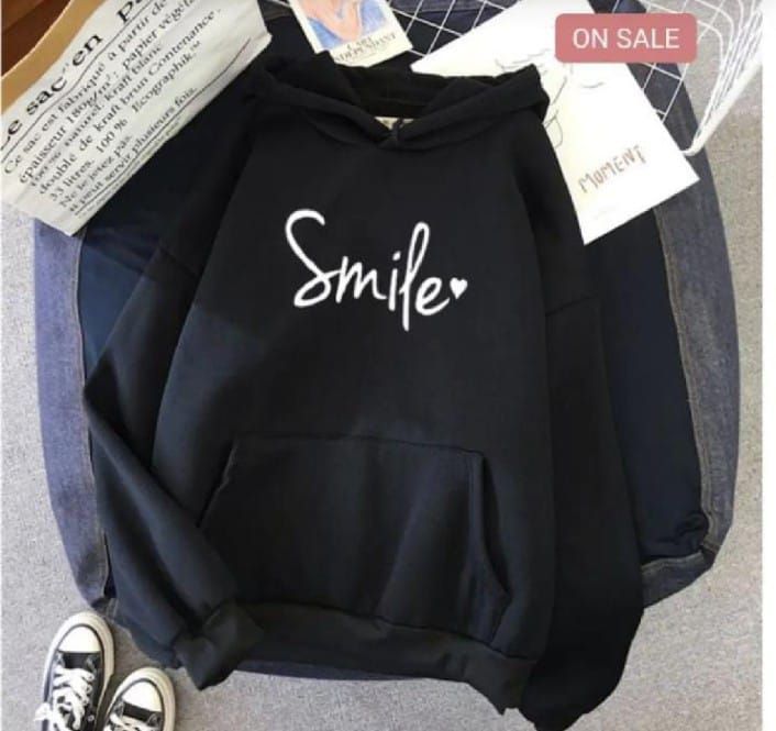 Smile Printed Fleece Full Sleeves Pull Over Hoodie In black For Women & Girls - Oshi.pk - Buy & Sell Online