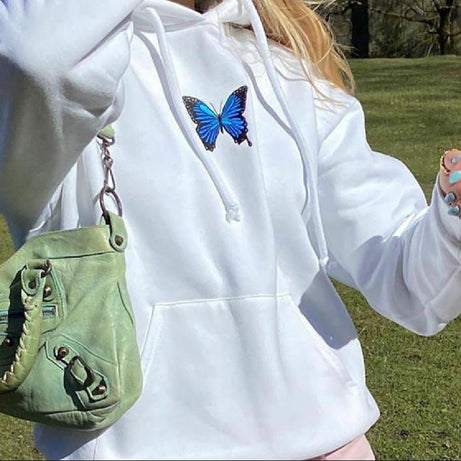 Multi butterfly logo Printed Fleece Full Sleeves Pull Over Hoodie In For Women & Girls - Oshi.pk - Buy & Sell Online