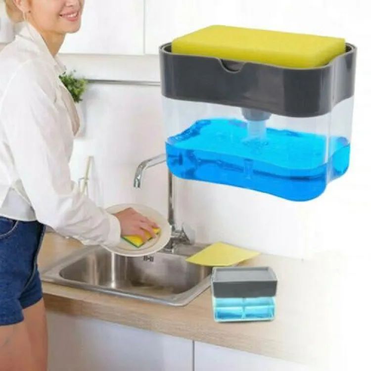 Soap Pump Dispenser And Sponge Holder For Kitchen Sink Dish Washing Soap Dispenser With Box - Oshi.pk - Buy & Sell Online