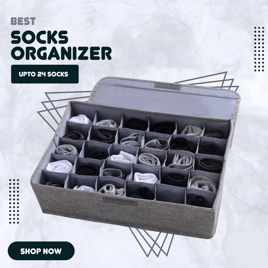 Sock Drawer Organizer Divider Underwear Organizer, 24 Cell Collapsible Closet Cabinet Organizer Underwear Storage Boxes for Storing Socks - Oshi.pk - Buy & Sell Online