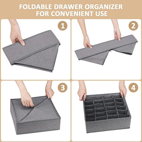 Sock Drawer Organizer Divider Underwear Organizer, 24 Cell Collapsible Closet Cabinet Organizer Underwear Storage Boxes for Storing Socks - Oshi.pk - Buy & Sell Online