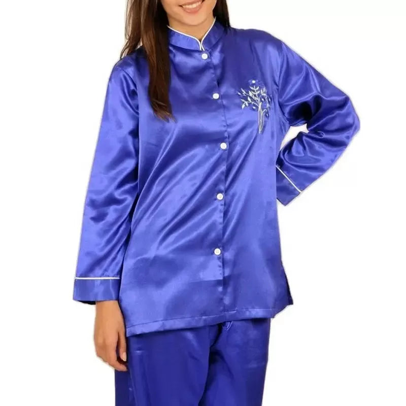 Solid Satin PJ sets with EMB (PJ-09) - Oshi.pk - Buy & Sell Online