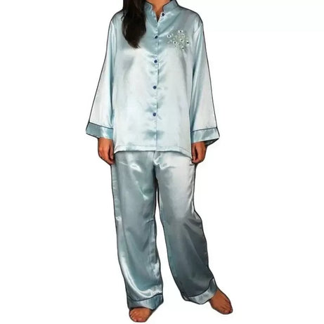 Solid Satin PJ sets with EMB (PJ-09) - Oshi.pk - Buy & Sell Online