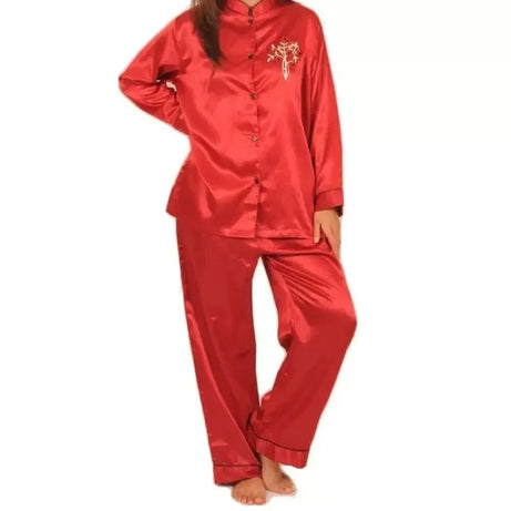 Solid Satin PJ sets with EMB (PJ-09) - Oshi.pk - Buy & Sell Online