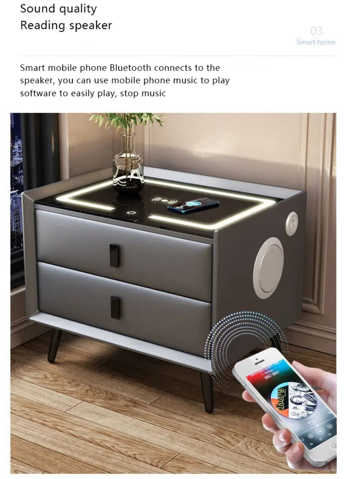 SPECIAL ROOM SIDE TABLE WITH BLUETOOTH SPEAKER , CHARGING SLOT , WIRELESS CHARGING AND MUCH MORE - Oshi.pk - Buy & Sell Online