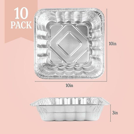 Square Aluminum Tin Foil Baking Pans Bakeware Cookware Perfect for Baking Pack of 10