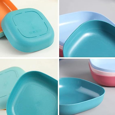 Square Plastic Dinner Plate Set (Set of 10 Pcs) Colorful Snacks Breakfast Plate with Stand - Oshi.pk - Buy & Sell Online